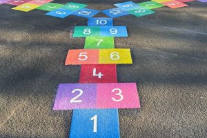EduMarking playground designs at an Australian school, aerial view of completed installation