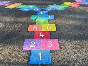 EduMarking playground designs at an Australian school, aerial view of completed installation