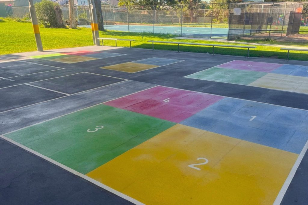 The Best Playground Games for Primary School Students in Australia 2 Four square court playground game marking for primary schools thermoplastic line marking