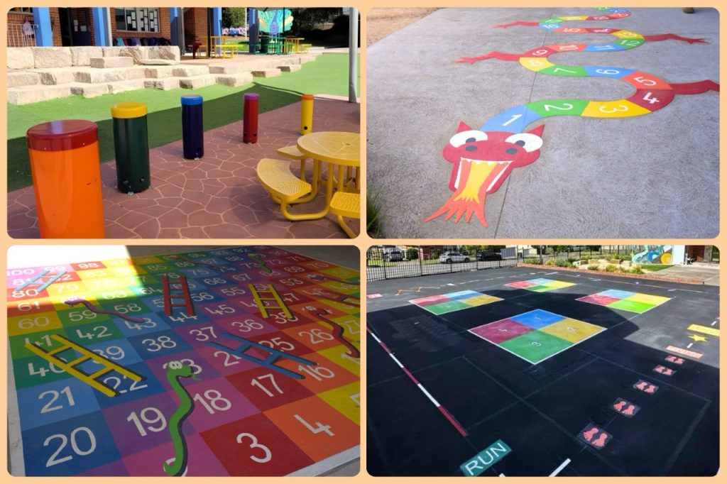 Sensory play ideas for school playgrounds outdoor musical instruments textured markings running circuit Australia